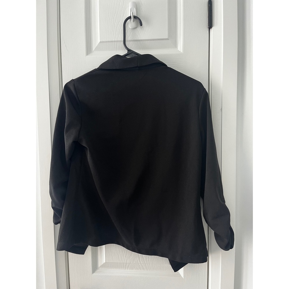 Womens‎ Black Open Front Blazer Shawl Collar Ruched 3/4 Sleeve Work Office Small - Picture 5 of 6